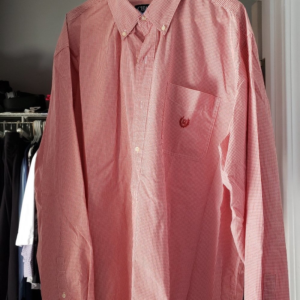 Men's Chaps Long Sleeve Shirt 2XL Tall  Orange Checked
